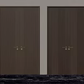 Stylish Modern Wooden Double Doors With Brown Wood Grain Patterns And Golden Handles