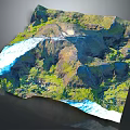 3D Topographic Model For Garden Landscape Featuring Mountain Terrain Green Vegetation And Streams