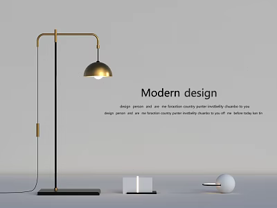 Modern Design Floor Lamp with Black and Gold Metal Structure and White Decorative Elements 3d model