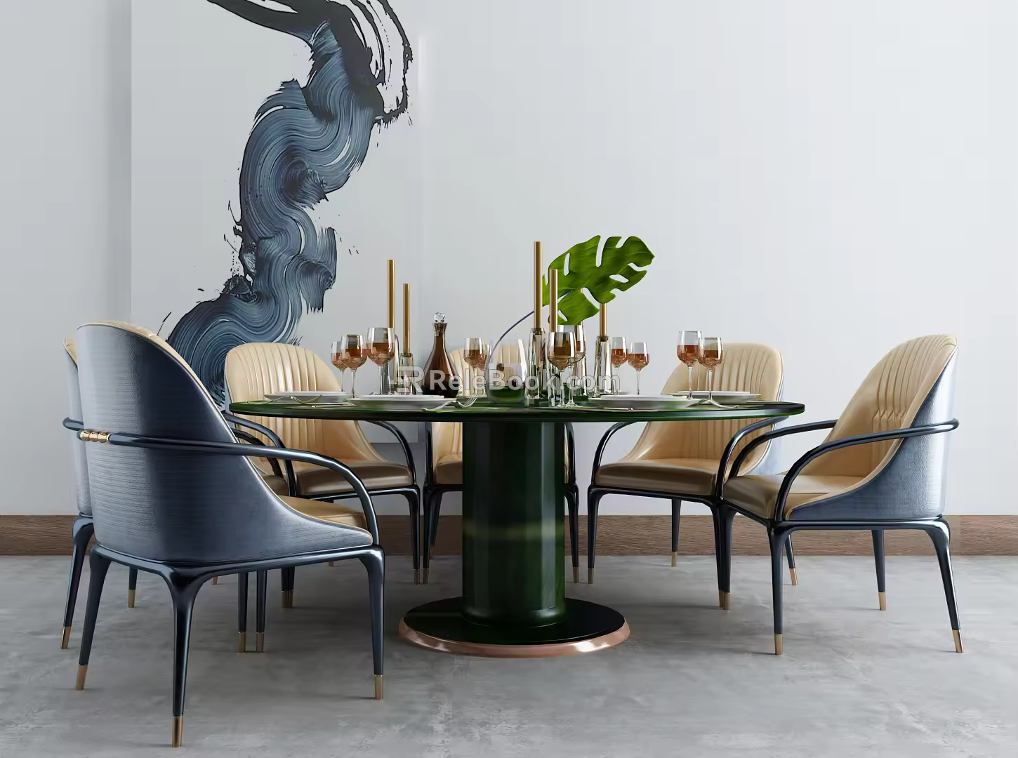 Modern Dining Table and Chair Combination 3d model