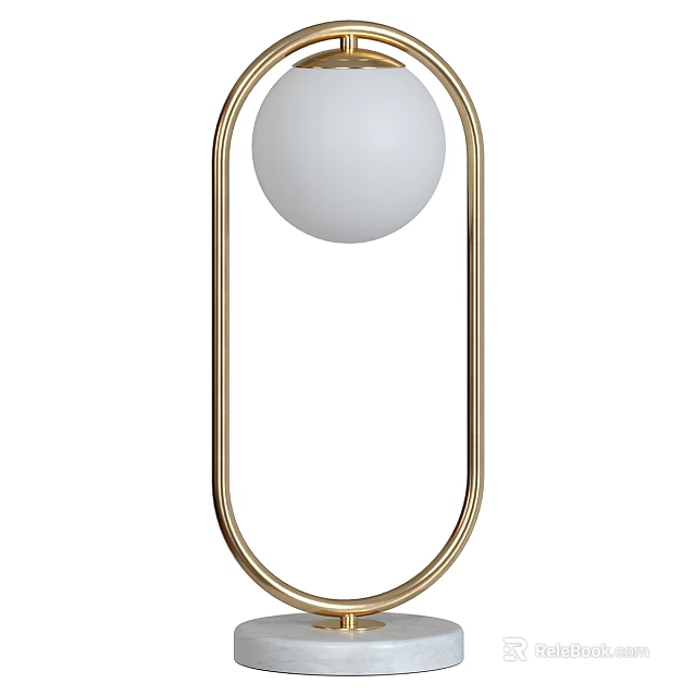 Modern Gold Frame Table Lamp with White Sphere and Oval Design for Home Decor 3d model 