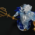 Detailed Aquaman Sculpture With Silver Muscular Body Golden Trident Blue Accents And Wavy Hair