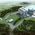 Modern Industrial Plant With Large Silos Green Surroundings And Parking Facilities