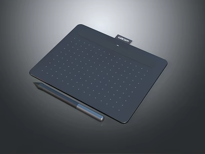 Black Wacom Digital Drawing Tablet with Dot Pattern Surface and Stylus Pen 3d model