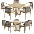Modern Round Wooden Dining Table Set With Woven Back Cushioned Chairs 3d model