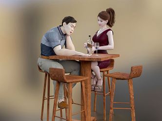 Modern Double Dating Drinking Couple Friends Bar Party 3d model