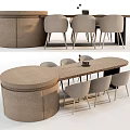 Modern Dining Table Set With Light Gray Fabric Chairs And Circular Side Table 3d model