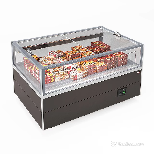Stainless Steel Commercial Food Display Chiller With Transparent Glass And Packaged Desserts 3d model 