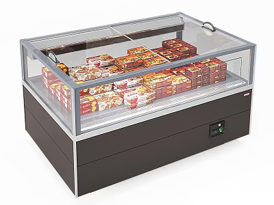Stainless Steel Commercial Food Display Chiller With Transparent Glass And Packaged Desserts 3d model