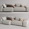 Light Gray Double Sofa with Modern Design Soft Fabric and Multiple Colored Cushions 3d model