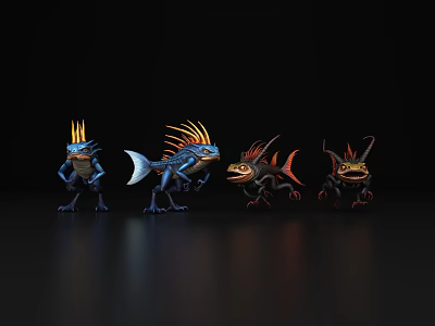 Colorful Mythical Aquatic Animals 3D Rendered with Unique Features 3d model