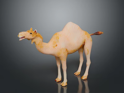 Detailed Light Brown Spotted Camel Figurine Standing On Dark Shiny Background 3d model