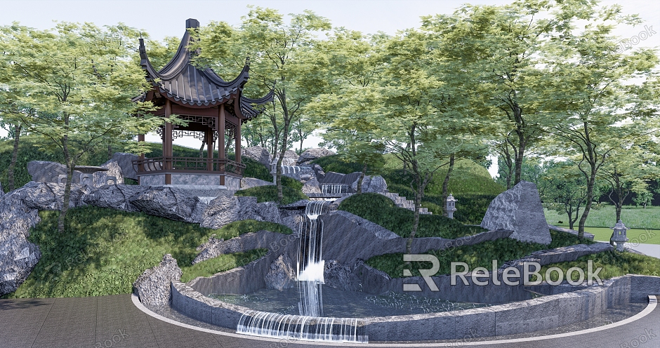 New Chinese-style Pavilion Landscape Pavilion Drop Pool model