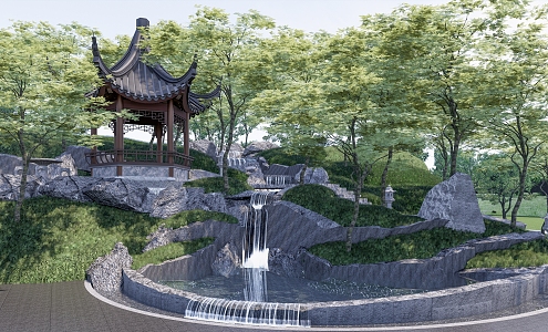 New Chinese-style Pavilion Landscape Pavilion Drop Pool 3d model