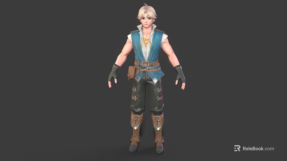 Fantasy Character With Blonde Hair Blue Vest And Mythical Creature In Adventure Scene Design 3d model 