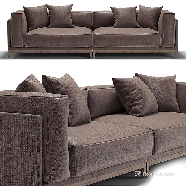 Modern Two-Seater Sofa Design With Soft Cushions Brown Fabric And Wooden Legs 3d model 