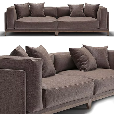Modern Two-Seater Sofa Design With Soft Cushions Brown Fabric And Wooden Legs 3d model