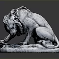 Silver Metal Lion Statue Reclining On Detailed Base With Realistic Carving