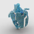 Blue Building Blocks Complex Structure With Tubular Parts And Transparent Elements