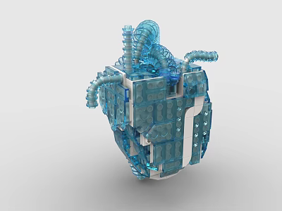 Blue Building Blocks Complex Structure With Tubular Parts And Transparent Elements 3d model