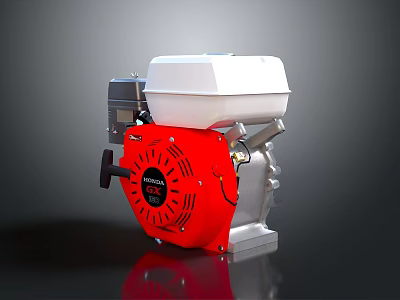 Red And White Small Gasoline Engine With Starter Handle And Cooling Fan Housing 3d model