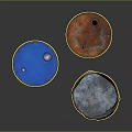 Colorful Rusty Oil Drums With Blue Red And Weathered Metal Surfaces
