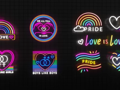 Colorful Neon Decorative Lights with Rainbow Heart and Pride Love Messages 3d model