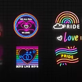 Colorful Neon Decorative Lights with Rainbow Heart and Pride Love Messages