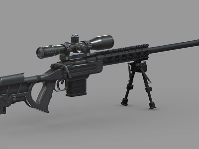Tactical Sniper Rifle With Long Barrel Tactical Scope Adjustable Tripod And Ergonomic Grip 3d model