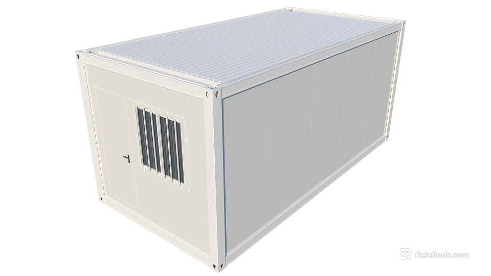 Modern White Container Building With Single Structure And Vertical Window Door 3d model
