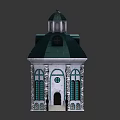 European-style Architecture Model Showcasing Green Dome White Walls Arched Windows Decorative Carvings And Steps