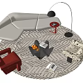 White Sofa and Black Coffee Table Set with Red Armchair Patterned Chair and Geometric Rug