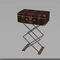 Vintage Red Leather Trunk On Metal Folding Stand With Brass Accents