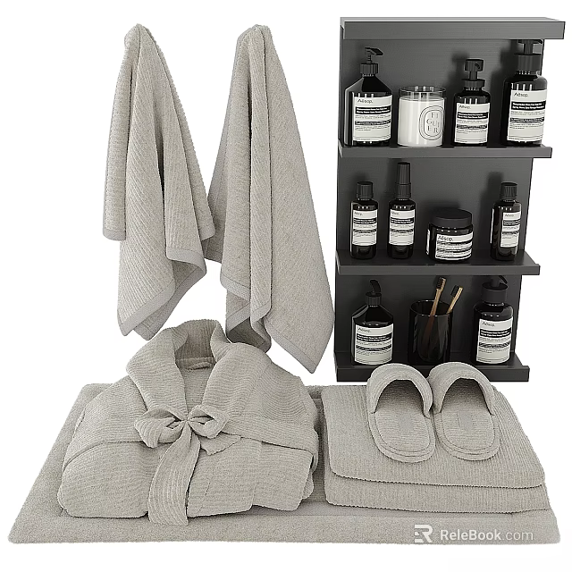 Soft Cotton Towels Bathrobe Slippers and Toiletries for Daily Washing Essentials 3d model 