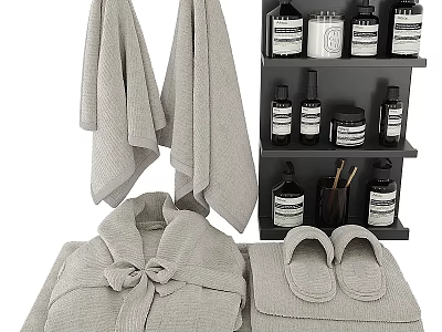 Soft Cotton Towels Bathrobe Slippers and Toiletries for Daily Washing Essentials 3d model