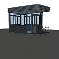 Modern Security Guard Booth With Glass Windows Metal Structure And Rope Barrier