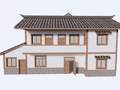 Traditional Chinese Style Rural Self Built House With Tile Roof And Two Story Design 3d model