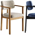Modern Dining Chairs With Wooden And Metal Frames Light Gray And Blue Fabric Cushions