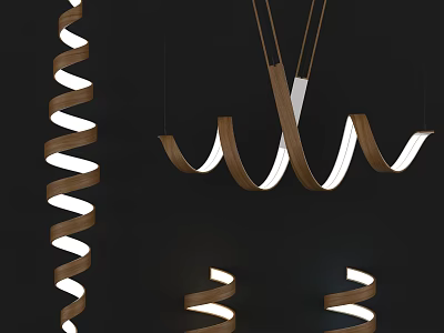 Unique Shaped Chandeliers With Spiral Wooden Design And Modern Lighting Effect 3d model