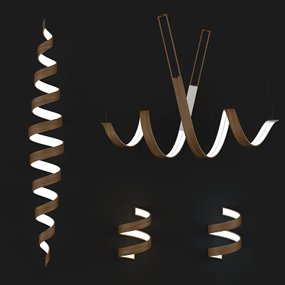 Unique Shaped Chandeliers With Spiral Wooden Design And Modern Lighting Effect 3d model
