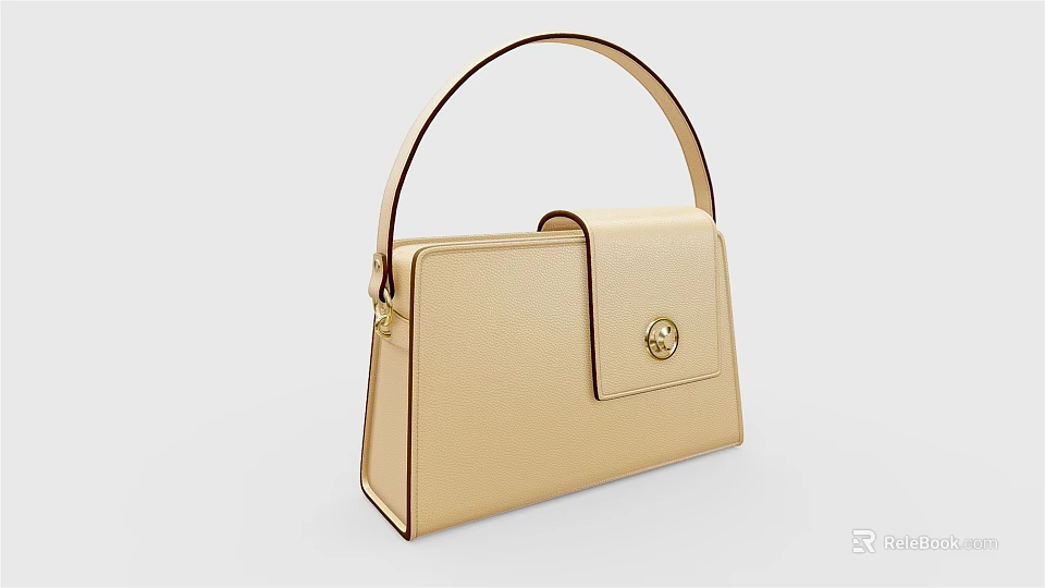 Beige Leather Handbag With Top Handle Golden Clasp And Sleek Design 3d model 