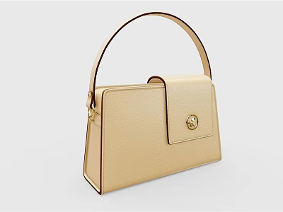Beige Leather Handbag With Top Handle Golden Clasp And Sleek Design 3d model
