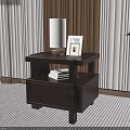 Elegant Wooden Bedside Table With Table Lamp Photo Frame Books And Drawer