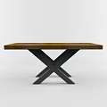 Wooden Coffee Table With Cross Pattern Wood Grain Surface And Sturdy Metal Base