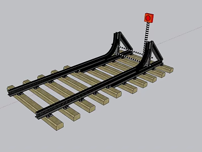 Detailed Railway Track Model With Wooden Sleepers And Red Signal Post 3d model
