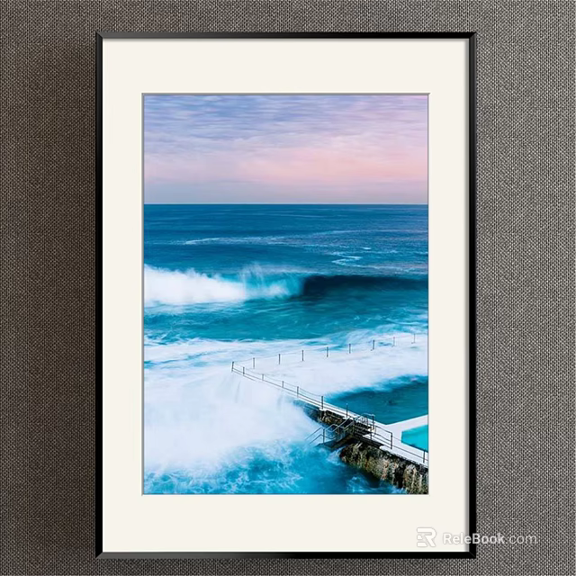Stunning Coastal Landscape Painting With Ocean Waves Rock Pool And Pastel Sunset Sky 3d model 
