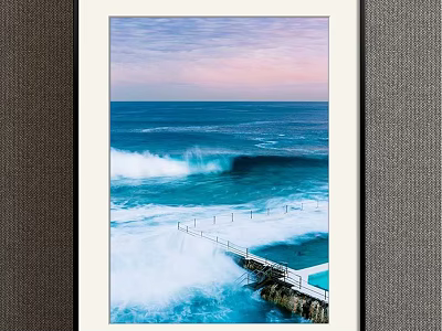 Stunning Coastal Landscape Painting With Ocean Waves Rock Pool And Pastel Sunset Sky 3d model