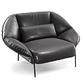 Modern Black Leather Single Sofa With Curved Backrest and Metal Legs and Comfortable Cushion Design