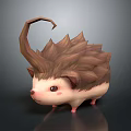 Cute Reptile 3D Model With Long Horn Brown Spines Pink Nose And Tiny Feet