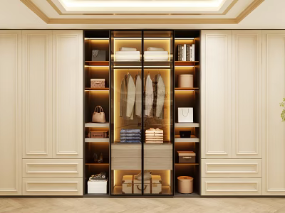 Elegant Modern Wardrobe Interior Design With Glass Doors Storage For Clothes Bags And Shoes 3d model